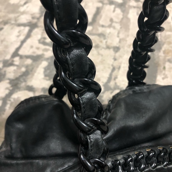 CHANEL CC HANDBAGS Black LEATHER&PLASTIC CHAIN SHOULDER STRAP TOTE BOWLING BAG - Picture 6 of 11